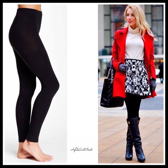 BLACK FLEECE LINED LEGGINGS FOOTLESS TIGHTS - Picture 8 of 8